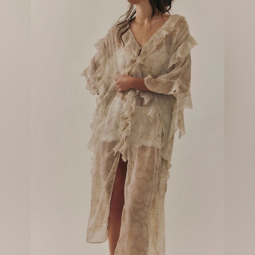 Free People Winter Valley Cream Ruffle duster one size